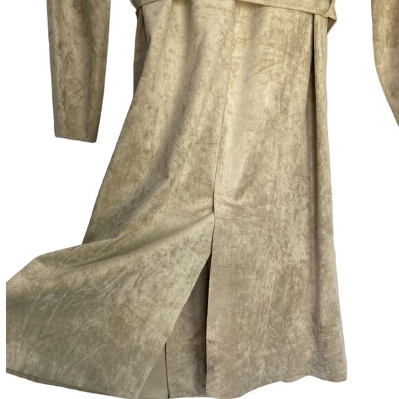 Free People x Blank NYC Vegan Suede Trench Coat Iced Chai Khaki - Picture 8 of 14